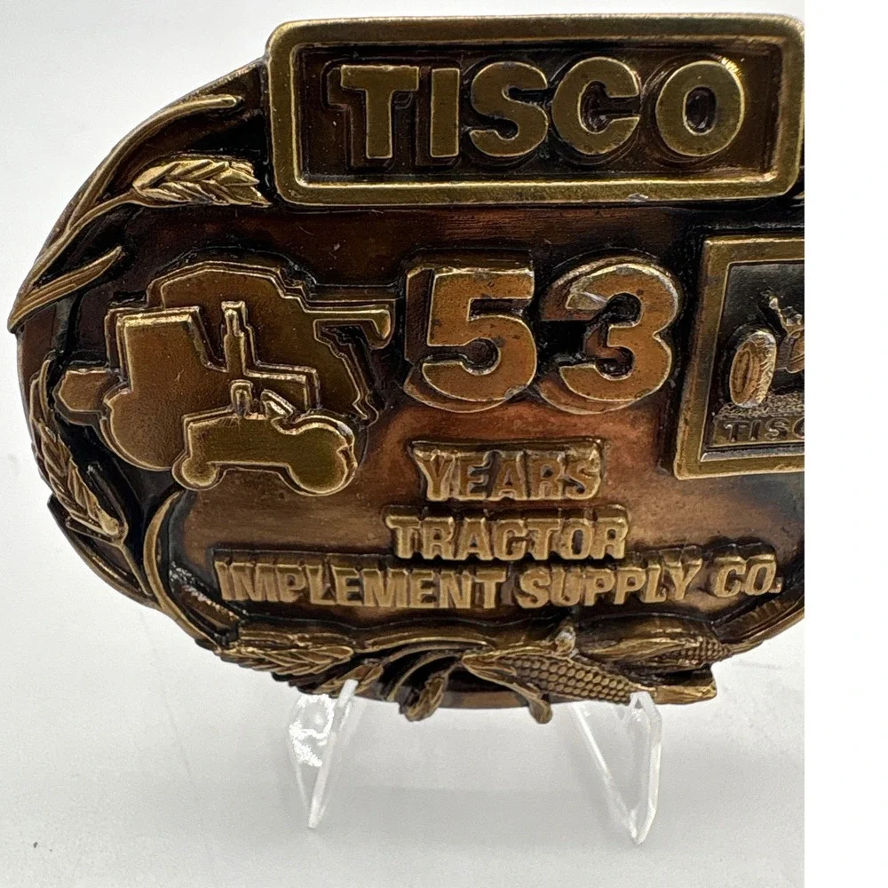 TISCO 53 Years Tractor Implement Supply Co Belt Buckle Vintage Brass Farming